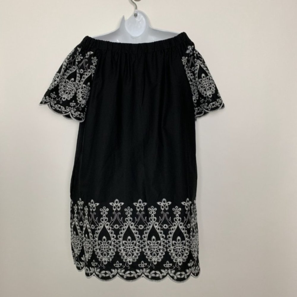 NYC Embroidered Short Sleeve OTS Dress Black #2561 - Picture 6 of 8
